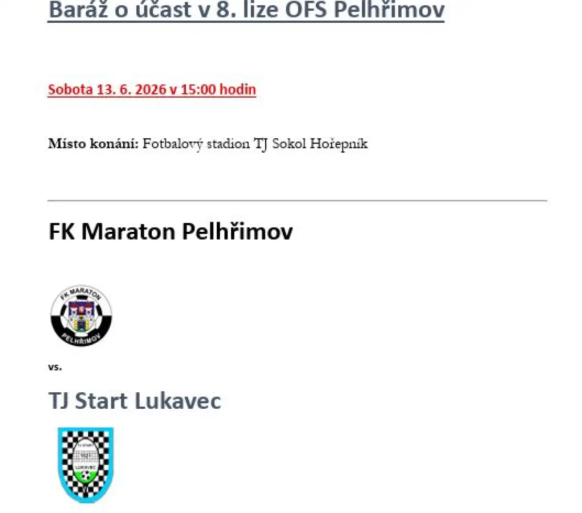 Baráž o účast v 8. lize OFS Pelhřimov