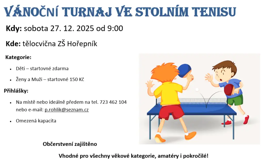 Vánoční turnaj ve stolním tenisu